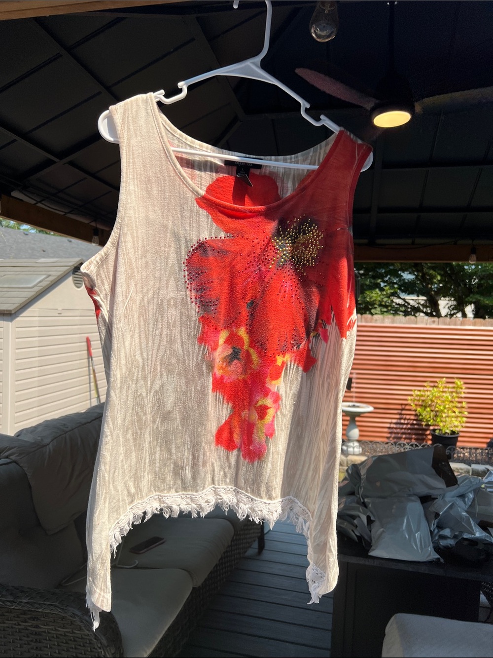Style & Co. Cream Tank with Bold Red Floral Design